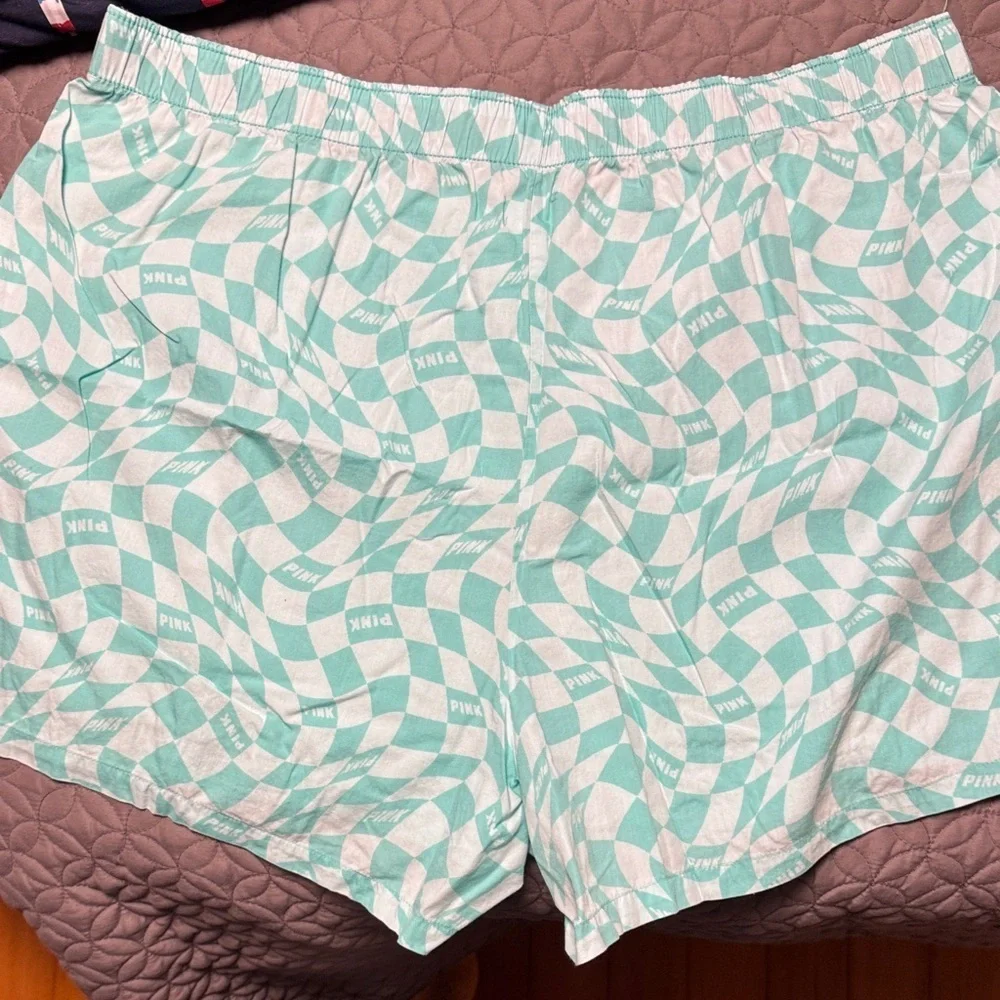 PINK Victoria’s Secret Mint Green Checkered Pajama Shorts XXL